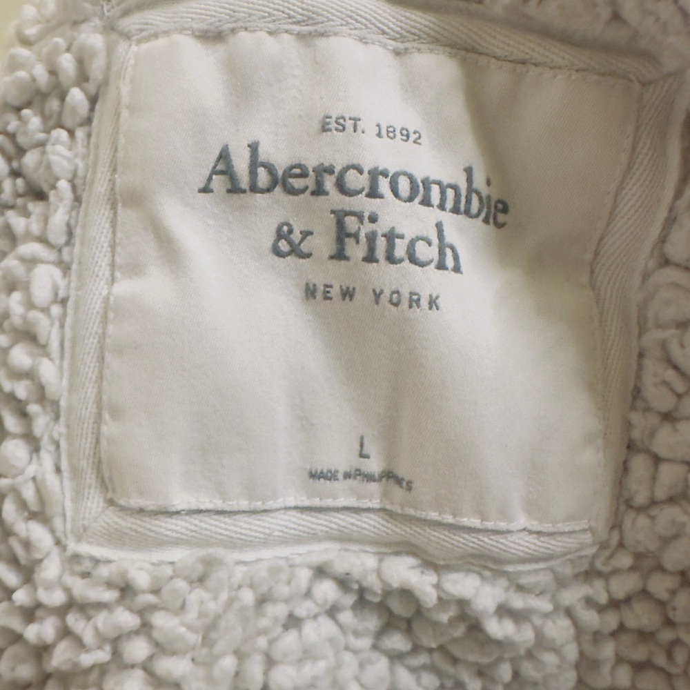 Y2K Icon! Abercrombie & Fitch Sherpa-Lined Logo Hoodie - Grey - Size Large - Picture 4 of 5